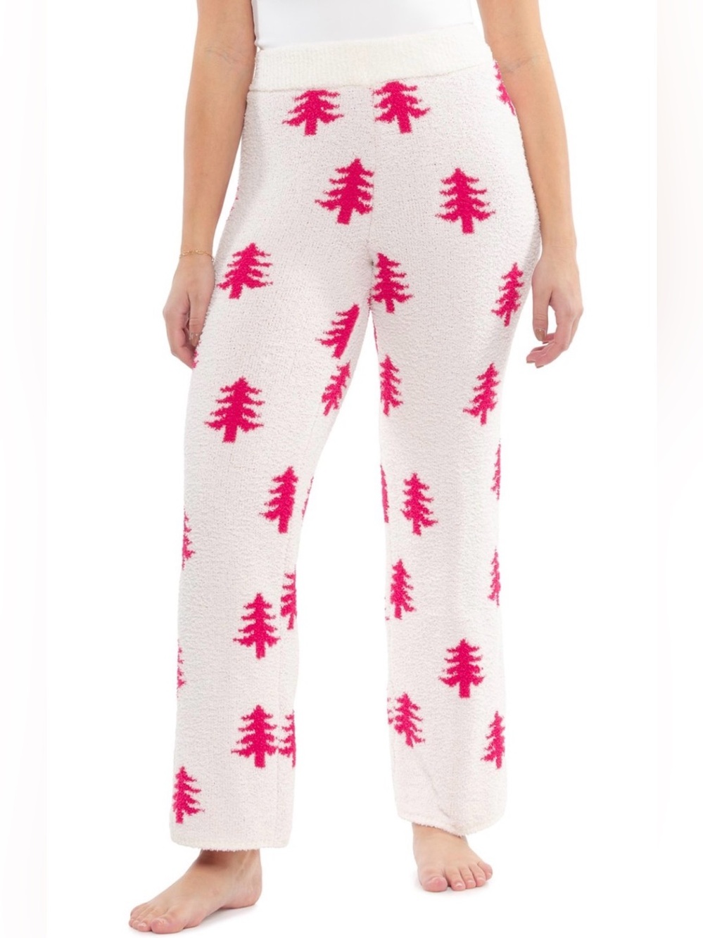 CUPCAKES & CASHMERE Cozy Christmas Tree Wide Leg Pajama Pants S White/Red NWT